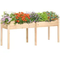 Costway Hochbeet Holz, Erhöhtes Gartenbeet, Pflanzkasten mit Trennwand & Drainagelöchern, Gemüsebeet, Pflanzbeet, Kräuterbeet 184x58x77 cm Natur