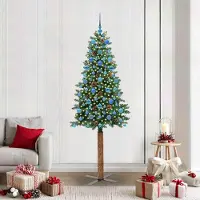 vidaXL "Schlussverkauf" Schlanker Weihnachtsbaum(1 pc) - Kunstbaum/Tannenbaum - mit 300 LEDs mit Ständer Grün 210 cm C7266
