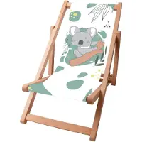 Dreamroots Kinder Liegestuhl klappbar Holz, Buchenholz bis zu 130 kg, Sonnenliege klappbar mit 3-stufiger Neigungsregulierung der Rücken, Little Koala
