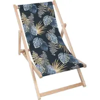 Dreamroots Liegestuhl klappbar Holz, bis zu 130 kg, Sonnenliege klappbar mit 3-stufiger Neigungsregulierung der Rückenlehne, Blue And Gold Tropical