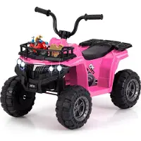 Costway 6V Kinder Quad Elektro, Kinderquad mit Vorwärts-, Rückwärtsfunktion, LED-Scheinwerfern, Aufbewahrungskorb&Musik, ATV für Kinder 2+Rosa