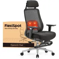 FlexiSpot MasterEase Ergonomischer Bürostuhl mit 3D Shiatsu-Massage, verstellbarer Lendenstütze, Memory-Sitzkissen und ausziehbarer Fußstütze, Schwarz