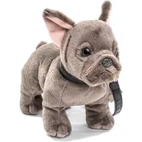 Uni Toys Uni-Toys - Französische Bulldogge (grau), mit Leine - 26 cm (Länge) - Plüsch-Hund, Dogge - Plüschtier, Kuscheltier
