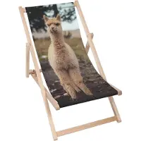 Dreamroots Liegestuhl klappbar Holz, Buchenholz bis zu 130 kg, Sonnenliege klappbar mit 3-stufiger Neigungsregulierung der Rückenlehne, Happy Alpaca