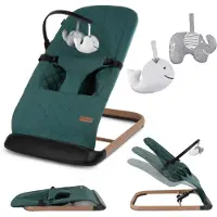 Coil Babywippe, Baby Bouncer, Babyschaukel, Schaukelstuhl, 3-Stufen-Verstellung, Anti-Rutsch-Elemente, ergonomische Polsterung, Grün/Holz