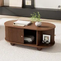 OKWISH Couchtisch Nussbaum 100 * 50 * 40 cm,Wohnzimmertisch mit Schiebetüren,Beistelltisch mit Multifunktionsmöbel,Sofatisch mit 360 Grad und 4 Beinen
