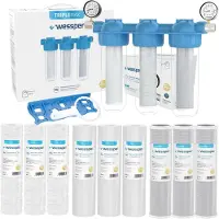 Wessper TRIPLEMAX 3-stufiger Ganzhaus-Wasservorfilter 3/4" – Enthärter, Sediment- & Aktivkohlefilter-System mit 2× Manometer