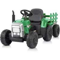 FCH 12V 7Ah Elektrotraktor mit abnehmbarem Anhänger und 2,4G Fernbedienung, Kinder Aufsitztraktor mit LED Lichtern, Musik, Hupe & USB Funktionen, Arme
