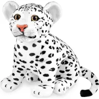Ed Brubaker Leopard Kuscheltier - 30 cm Stofftier - Baby Plüschtier Raubkatze Sitzend - Kinder Plüsch Spielzeug, Weiß