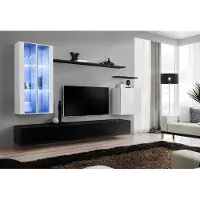 AEA Wohn Zimmer Schwarz TV-Ständer Designer Komplett Set Wandregal Modern Neu Möbel