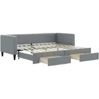Syfax Tagesbett Ausziehbar mit Schubladen Hellgrau 80x200 cm Stoff