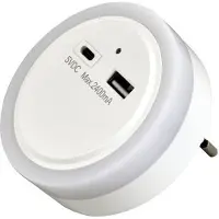 Heitech LED-Nachtlicht mit USB-C / -A Ladebuchsen und Dämmerungsautomatik Weiß