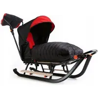 Sonstiges Schlitten Kinderschlitten mit Winterfußsack Metall Rückenlehne Holzsitz Metallschlitten; Schwarz - Rot