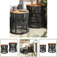 The Living Store Garten-Beistelltische 2 Stk. mit Holzplatte Schwarz Poly Rattan