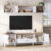 MODFU Wohnzimmermöbel Set Tv Schrank Mit Hängevitrine Platzsparendes,TV-Schrank mit Stauraum,Design Stauraum Für Tv Bereich Aus Mdf Weiß