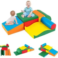 Costway 7 TLG. Schaumstoffbausteine, Softbausteine, Riesenbausteine aus Schaumstoff, Großbausteine Mehrfarbig, Bauklötze für Babys, Bunt