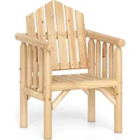Costway Gartenstuhl Holz, Gartensessel mit geneigter Rückenlehne und Armlehnen, Holzstuhl für Garten, Terrasse, Balkon, 66x62,5x98cm Natur