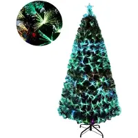 XMTECH 240cm PVC Weihnachtsbaum Künstlicher mit automatischer Lichtmodi, mit LED Glasfaser Christbaum aus Grün PVC und Metall Ständer