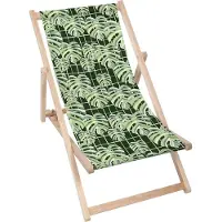 Dreamroots Liegestuhl klappbar Holz bis zu 130 kg, Sonnenliege klappbar mit 3-stufiger Neigungsregulierung der Rückenlehne, Monstera Leaves Gird