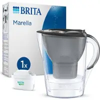 Brita Marella Graphite Wasserfilterkanne, 2,4L Kapazität (1,4L gefiltert), 1 Maxtra Pro All-In-1 Kartusche, Reduziert PFAS, Chlor, Pestizide, Kalk