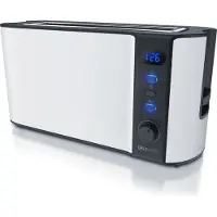 Arendo Toaster, 1 langer Schlitz, für 2 Scheiben, 1000 W, Langschlitz, Brötchenaufsatz, Wärmeisolierendes Gehäuse, Display, weiß