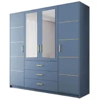 Beautysofa Drehtürenschrank BALI D4 - 200 cm Kleiderschrank mit 4 Türen, Spiegel und 3 Schubladen, Blau