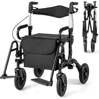 Northix 2-in-1 Rollator & Rollstuhl, Leichtgewicht, Faltbar, Schwarz