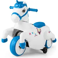 Costway Elektro Motorrad, Elektromotorrad 2 Modi 3km/h, Schaukelpferd mit Musik, LED & Stützrädern, Elektro Fahrzeug für Kinder ab 3 Jahren Blau