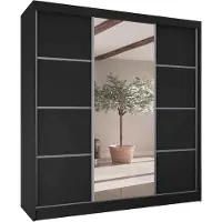Beautysofa | Schiebetürenschrank VILO II 200 cm - Kleiderschrank mit Spiegel, 3 Schiebetüren, 4 Schubladen, Schwarz + Silber