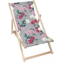 Dreamroots Liegestuhl klappbar Holz,bis zu 130 kg, Sonnenliege klappbar mit 3-stufiger Neigungsregulierung der Rückenlehne, FlowersOn A GrayBackground