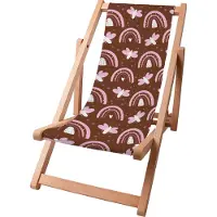 Dreamroots Kinder Liegestuhl klappbar Holz, bis 130 kg, Sonnenliege klappbar mit 3-stufiger Neigungsregulierung der Rückenlehne, Butterflies Rainbow