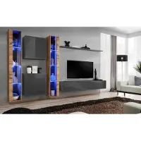 Xl Moebel Gmbh Luxus Komplett Set 6tlg Wohnwand Grau TV-Ständer Wandschrank Sideboard Modern