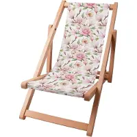 Dreamroots Kinder Liegestuhl klappbar Holz bis zu 130 kg, Sonnenliege klappbar mit 3-stufiger Neigungsregulierung der Rückenlehne, Magnolia Flowers