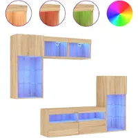 Syfax 5-tlg. Wohnwand mit LED-Beleuchtung Sonoma-Eiche Holzwerkstoff