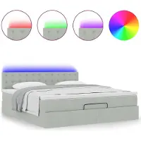 Syfax Ottoman-Bett mit Matratze & LEDs Hellgrau 180x200 cm Samt