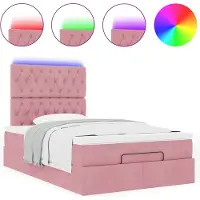 Syfax Ottoman-Bett mit Matratzen & LEDs Rosa 120x200 cm Samt
