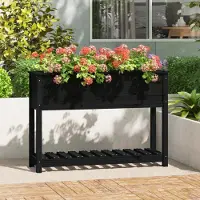 vidaXL "2026 Promotion" Hochbeet - Pflanzkübel - mit Ablage Schwarz 111,5x34,5x81 cm - Kiefernholz - Beete CC28973