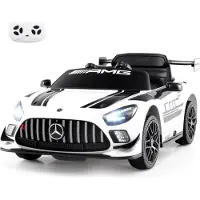 Costway Mercedes AMG Elektroauto Kinder, 12V elektrisches Kinderauto mit Fernbedienung, 3 Geschwindigkeiten, LED-Lichter&Musik für Kinder 3+Weiß