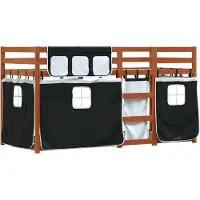 Syfax Etagenbett mit Vorhängen Weiß & Schwarz 90x190 cm Kiefernholz