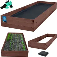 KOTARBAU Hochbeet für Garten 240x80x27cm Gemüsebeet mit Vlies Kräuterbeet Handschuhe mit Krallen Blumenkasten aus imprägniertem Kiefernholz Braun