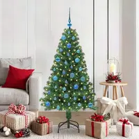 vidaXL "Schlussverkauf" Künstlicher Weihnachtsbaum(1 pc) - Kunstbaum/Tannenbaum - mit 150 LEDs mit Ständer Grün 150 cm C7763