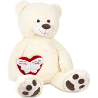 Ed Brubaker XXL Teddybär 100 cm Weiß mit einem Einen Engel ohne Flügel nennt man Mama Herz Stofftier Plüschtier Kuscheltier