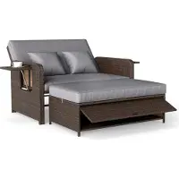 Costway 3 in 1 Polyrattan Gartenliege, Sonnenliege mit verstellbarer Rückenlehne, Seitenablagen, Kissen & Hocker, Loungebett Doppelliege Gartensofa