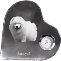 Art-Dog Samojede, Samoyed, Samojedenhund, Samojedenspitz - Kristalluhr mit einem Hundebild, Herzregal-Uhr, personalisierte Standuhr der Marke
