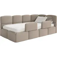 Selsey Cloudy – Kinderbett 90x200, mit Matratze, Rausfallschutz, Kopfteil rechts, Samt Beige