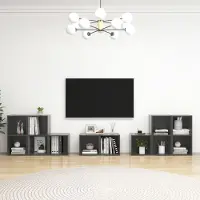 vidaXL "Rabatt" 8-tlg. TV-Schrank-Set - Hängend Wohnwand Modern - Hochglanz-Grau Holzwerkstoff - TV-Schränke CC3168