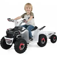 Costway 6V Elektro Kinder Quad, Kinderquad mit abnehmbarem Anhänger, 2-3 km/h, Scheinwerfer, Vorwärts-& Rückwärtsfunktion, für Kinder 3 +Weiß