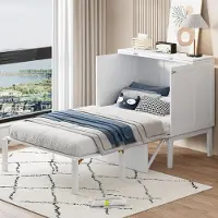 Fortuna Lai Schrankbett 90x200 cm, Wandbett mit Lattenrost, Wandklappbett, vertikales Schrankbett mit Lattenrost, Jugendbett, weiß