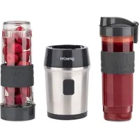 H.Koenig Mini Smoothie Maker, Blender elektrisch, Transportabel 570mL SMOO9 BPA-frei 300W, Smoothie Mixer 2 tragbar Flaschen, Silber/Schwarz