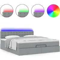 Syfax Ottoman-Bett mit Matratzen & LEDs Hellgrau 200x200 cm Stoff